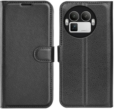 Hoesje geschikt voor Realme GT 8 Pro - Phonesta Litchi Skin Book Wallet Case - Zwart