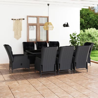 vidaXL - 9-delige - Tuinset - met - kussens - poly - rattan - donkergrijs