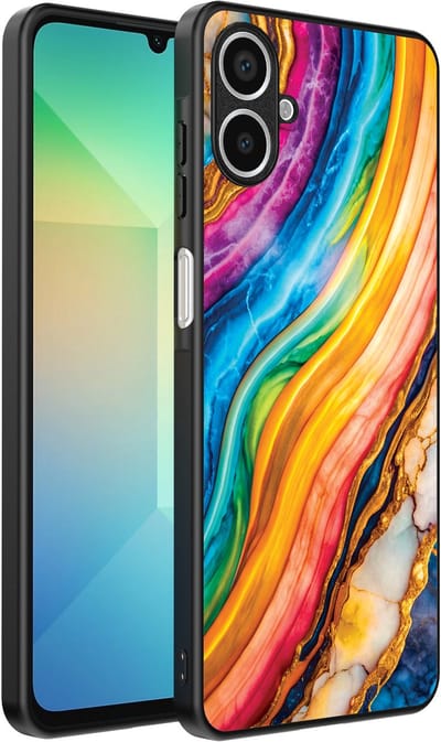 Smartphonica Telefoonhoesje Geschikt voor Samsung Galaxy A06 met Regenboog Goud Marmer Opdruk - TPU Backcover Case Rainbow Gold Marble Design geschikt voor Samsung Galaxy A06