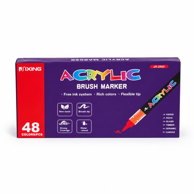 Acrylmarkers met directe inkttoevoer - 48 kleuren - zachte punt - voor tekenen en kunst - basisverpakking