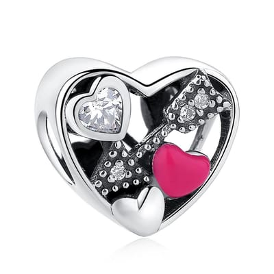 Fler® | Bedel | Past op populaire bedel armbanden (standaard-3mm) | armbandbedel | Sprankelende Pijl en Hartjes | Liefdesbedel | Cupido | Valentijn | Hartjes | Bedel Charm | 925 Sterling Zilver | Zirkonia | Emaille | Kerstcadeau | Valentijn kado