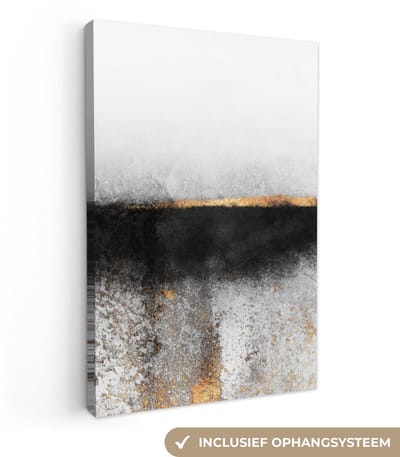 Canvas schilderij 20x30 cm - Wanddecoratie Goud - Abstract - Luxe - Muurdecoratie woonkamer - Slaapkamer decoratie - Kamer accessoires - Schilderijen op canvas