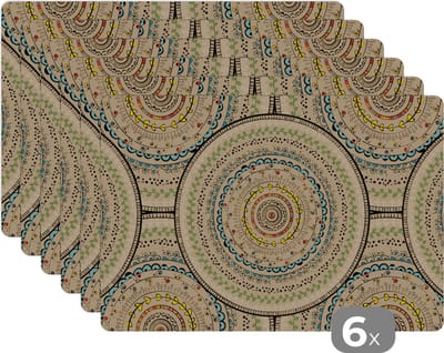 Placemat - Placemats kunststof - Cirkels - Patronen - Zuid-Amerika - 45x30 cm - 6 stuks - Hittebestendig - Anti-Slip - Onderlegger - Afneembaar