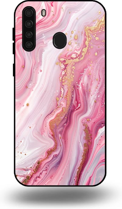 Smartphonica Telefoonhoesje geschikt voor Samsung Galaxy A21 met marmer opdruk - TPU backcover case marble design - Roze geschikt voor Samsung Galaxy A21