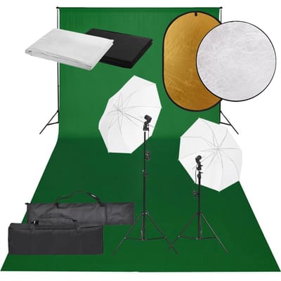 vidaXL - Fotostudioset - met - verlichtingsset, - achtergrond - en - reflector