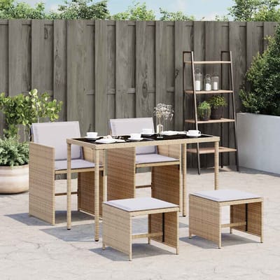 vidaXL - 5-delige - Tuinset - met - kussens - poly - rattan - gemengd - beige