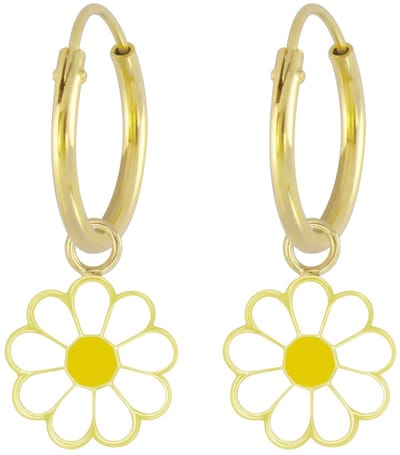 Joy|S - Zilveren madelief bloem bedel oorbellen - oorringen - gold plated