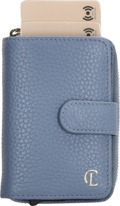 Charm London Washington Creditcard etui - Pasjeshouder - Creditcardhouder - RFID - Bescherming - Muntgeld - Briefgeld - Leren Dames Tas - Babyblauw