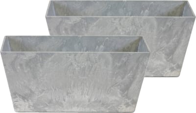 Set van 2x stuks bloempot/plantenpot balkonbak gerecycled kunststof/steenpoeder steengrijs 37 x 17 cm - Binnen en buiten gebruik