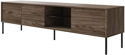 Selsey Modity - Tv-meubel met 3 deuren, glazen plank en verlichting, 175 cm, Notenhoutlook
