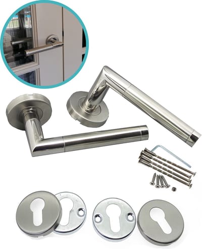 Kierr® Deurklink Design - deurhandvat - deurkruk - modern deurbeslag - deurhandvat - RVS - op ronde rozetten - sleutelgat rozet