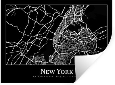 Muurstickers - Sticker Folie - Kaart - New York - Stadskaart - Plattegrond - 40x30 cm - Plakfolie - Muurstickers Kinderkamer - Zelfklevend Behang - Zelfklevend behangpapier - Stickerfolie