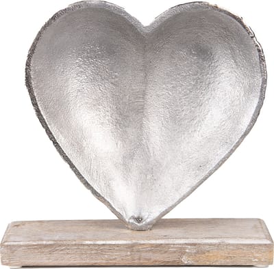 Clayre & Eef Decoratie 13 cm Zilverkleurig Aluminium Hout Hartvormig