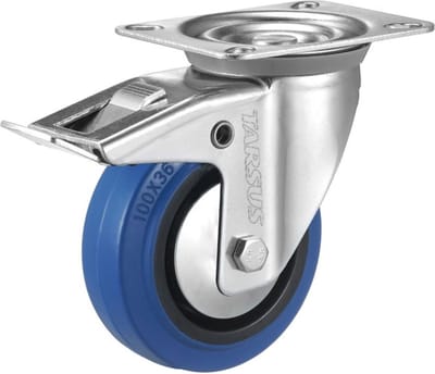Tarsus Zwenkwiel - 125 mm - Rem & Kogellagers - 150 kg Draagvermogen - Blauw