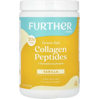 Further Food, collageenpeptiden van grasgevoerde runderen + witte oorpaddenstoel, vanille, 294 g (10,37 oz)