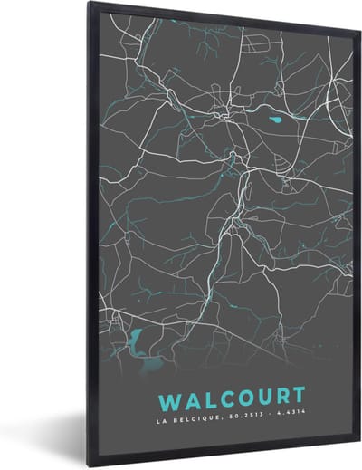 Fotolijst incl. Poster - Stadskaart – Grijs - Kaart – Walcourt – België – Plattegrond - 40x60 cm - Posterlijst