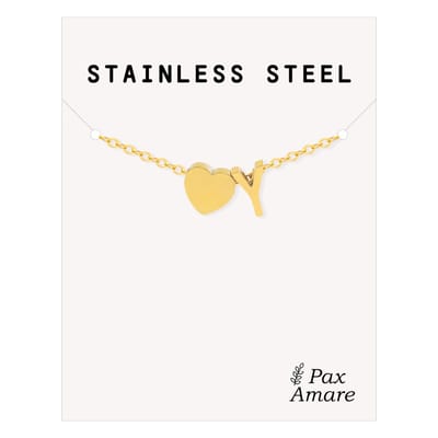 Letter Y Armband Goudkleurig - Stainless Steel - Initiaal & Hartje Hanger - Initialen Armband op Cadeau Kaartje - Pax Amare - 15,5cm + 5cm verstelbaar