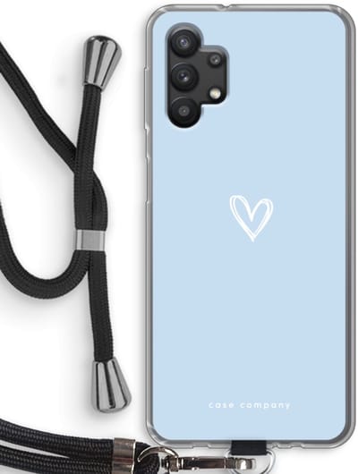 Case Company® - Hoesje met koord geschikt voor Samsung Galaxy A32 5G hoesje met Koord - Klein Hart Blauw - Telefoonhoesje met Zwart Koord - Bescherming aan alle Kanten en Over de Schermrand
