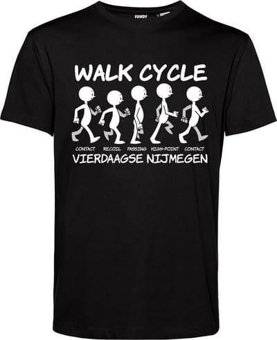 T-shirt Walk Cycle | Vierdaagse shirt | Wandelvierdaagse Nijmegen | Roze woensdag | Zwart | maat XS