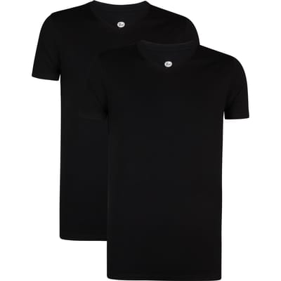 Petrol Industries T-Shirts Heren 2-Pack - V-Hals - Korte Mouwen - Katoen-Elastaan Mix - Effen Design - Multipack van 2 stuks - Zwart - Maat S