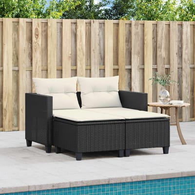 vidaXL - Tuinbank - 2-zits - met - voetenbanken - poly - rattan - zwart
