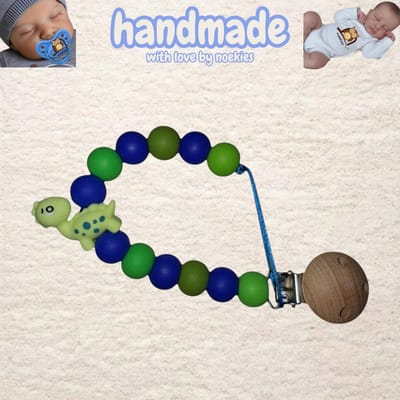 noekies speenkoord dino stippel blauw groen Kraamcadeau - Speenketting - Babycadeau - Babyshower nr 25