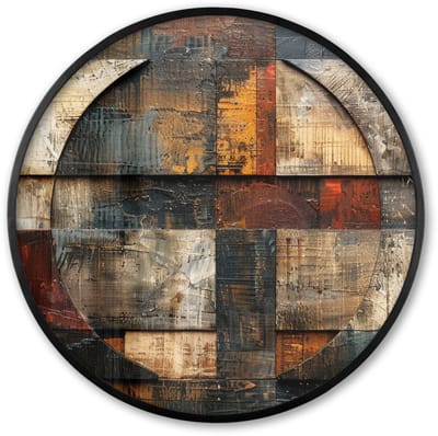 Poster in lijst Rond - Fotolijst 60x60 cm - Posters - Kunst - Bruin - Abstract - Hout motief - Ronde posterlijst zwart - Decoratie - Wanddecoratie woonkamer - Muurdecoratie slaapkamer