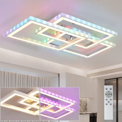 NETTLIFE LED Plafondlamp - zilver - modern - RGB kleurverandering - 3xRechthoekig ontwerp - dimbaar met afstandsbediening - 45W slaapkamerlamp - voor woonkamer | keuken | hal eetkamer