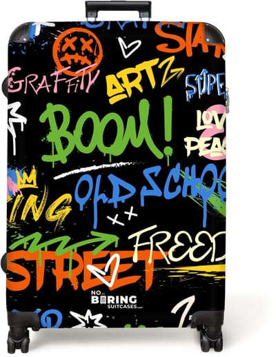 NoBoringSuitcases.com® - Koffer groot - Reiskoffer lichtgewicht - Abstract graffiti kunstwerk met tekst en spetters - Rolkoffer met 4 wielen - Grote trolley XL - 98 liter bagage