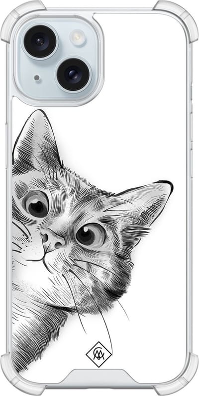 Casimoda® hoesje - Geschikt voor iPhone 14 - Kat Kiekeboe - Shockproof case - Extra sterk - Siliconen/TPU - Grijs, Transparant