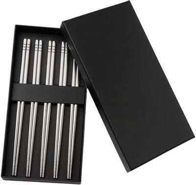 Somstyle Chopsticks Set RVS - 5 Paar - Herbruikbaar & Vaatwasserbestendig - Eetstokjes - Zilver