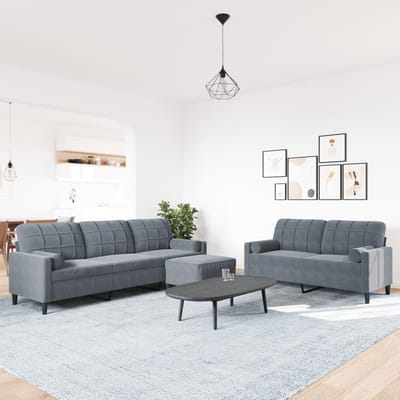 vidaXL - 3-delige - Loungeset - met - kussens - en - bolsters - fluweel - donkergrijs