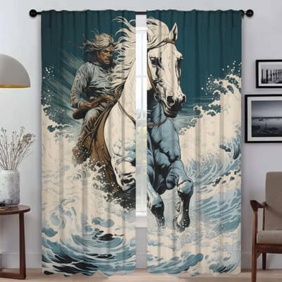 Paard Gordijnen voor Woonkamer Gordijn Verdeling Halloween Decoratie Huis Interieur Gordijnen 2 Stuks Tule voor Slaapkamer Shades W60xH90cmx2pcs-CL