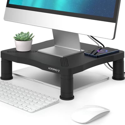 ACROPAQ Monitor standaard – Verstelbare monitorverhoger in 3 hoogtes – Ergonomische monitorstandaard – Zwart – AR300