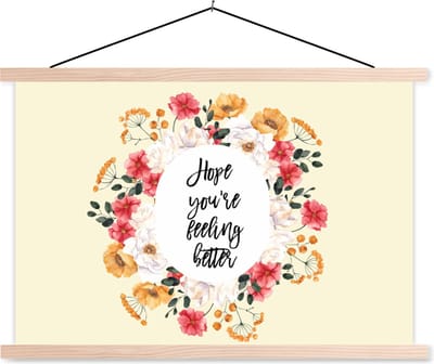 Posterhanger incl. Poster 90x60 cm - Schoolplaat - Beterschap - Spreuken - Bloemen - Hope - Textielposter - Blanke latten