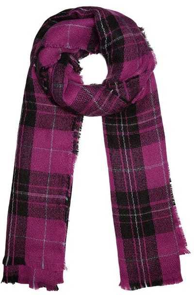 Fuchsia Sjaal Met Ruitjes - Trendy Warme Lange Wintersjaals - Winter Musthaves Dames - Winter Accessoires - Fuchsia / Zwart
