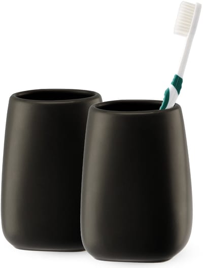 KADAX Badkamerbeker, tandenborstelbeker van keramiek, badkamerbeker, tandenborstelhouder, waterbeker, gematteerd (zwart, 2 stuks)