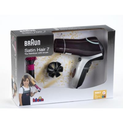 Klein Toys Braun Satin Hair 7 haardroger met borstel - incl. ventilator met koude-lucht-mechanisme - zwart roze