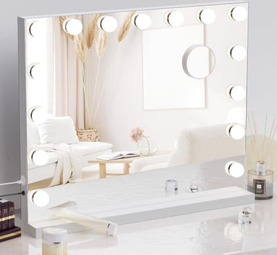 Vanity Make-up Spiegel 58 x 48 cm - Hollywood Stijl met 15 dimbare ledlampen - 3 verlichtingsmodi - Tafel- en Wandspiegel - slaapkamer