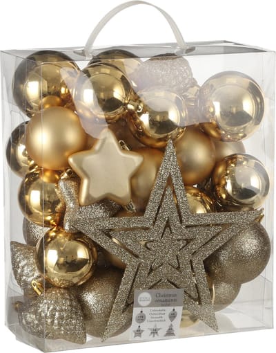 House of Seasons Plastic Kerstballen Set met Piek - 40 Stuks - Ø8 cm - Goud