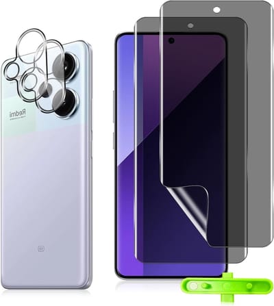 Privacyfolie en Camera Bescherming voor Redmi Note 13 Pro+ 5G, Flexibele TPU Anti-Spy en Krassenbestendige Screen Protector met 2 + 2 Stuks