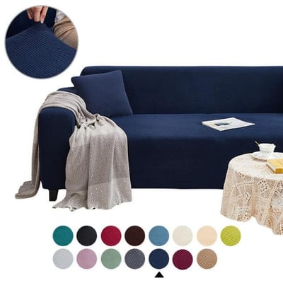 Woonkamer Bankhoes Effen Kleur Elastisch Bankkussen Verdikt Polar Fleece Vier Seizoenen Algemeen Meubel Beschermhoes Pillowcase45x45cm donkerblauwe kleur