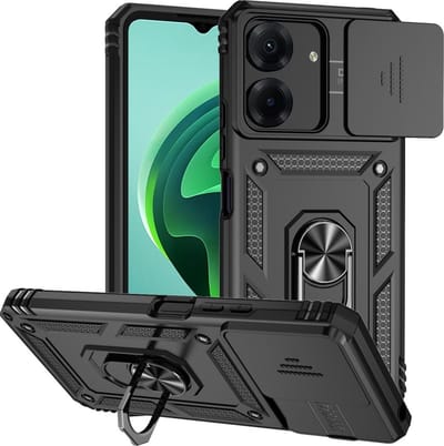 Coverup Hoesje - Geschikt voor Xiaomi Redmi 13C / Poco C65 Hoesje - Coverup Armor Ring Kickstand Back Cover met Camera Shield - Zwart