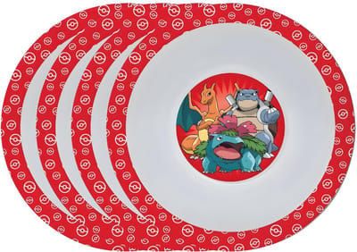Pokémon thema kinder bordje - 4x - diep - D16 cm - kunststof - rood - kinderservies - kommetje
