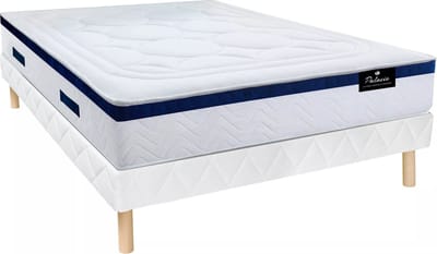 Vente-unique Set bedbodem en hybride matras pocketveren en vormgeheugen met textuur MARQUIS van DREAMEA - dikte 30 cm - 140 x 190 cm - Blauw