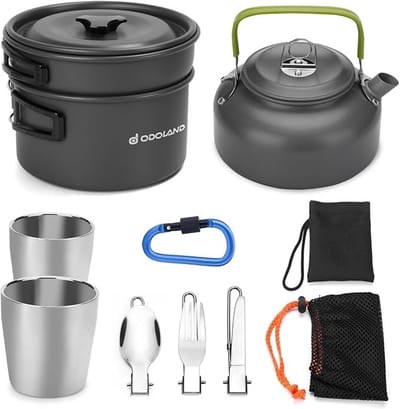 Compacte campingkookset voor 1-2 personen - 10-delig aluminium kookgerei met anti-aanbaklaag