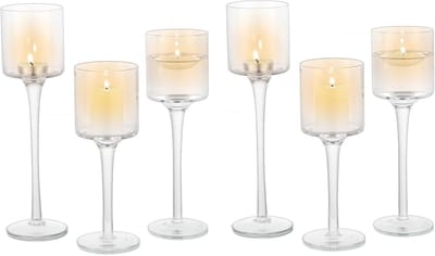 Helderglazen theelichtkaarsenhouders - Set van 6 hoge kaarsenhouder voor drijvende kaarsen en pilaarkaarsen - Elegante tafelstukken voor schoorsteenmantel - Eetkamers - Kerstmis - Decoratie voor sfeervolle avonden