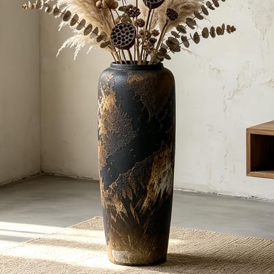 Vaas van keramiek, 50 cm, rustieke vintage vaas voor woonkamerdecoratie, pampasgras of droogbloemen, perfect voor planken en tafels