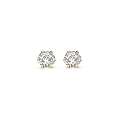 New Bling 9NBG-0197 Gouden Oorknopjes - Dames - Zirkonia - 3 mm - solitair - 6 Poot Chaton zetting - 14 Karaat - Goud