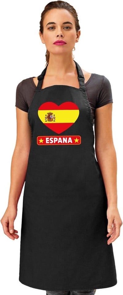 BBQ barbecueschort - Spanje hartjes vlag - keukenschort - zwart - volwassenen - cadeau - I love Spanje schort